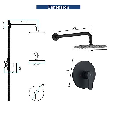 10" Wall Mounted Round Rainfall Shower System Set