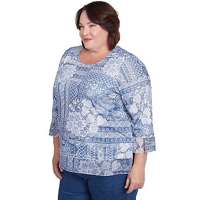 Plus Size Alfred Dunner Lacey Floral Patchwork Crew Neck Top