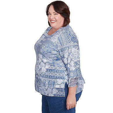 Plus Size Alfred Dunner Lacey Floral Patchwork Crew Neck Top