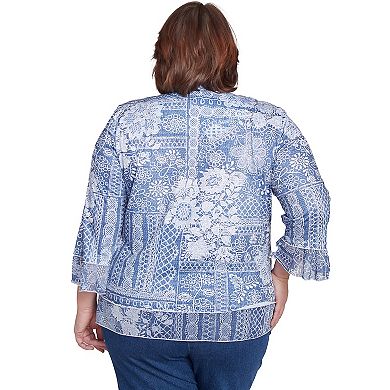 Plus Size Alfred Dunner Lacey Floral Patchwork Crew Neck Top