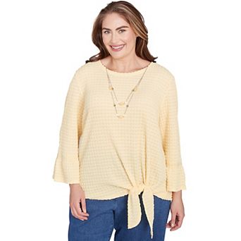 Plus Size Alfred Dunner Tie Front Textured Tee with Necklace