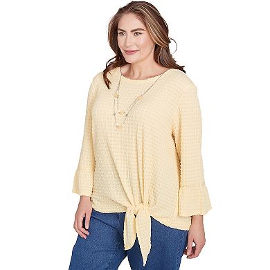 Plus Size Alfred Dunner Tie Front Textured Tee with Necklace