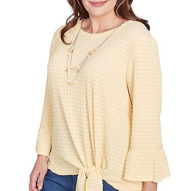 Plus Size Alfred Dunner Tie Front Textured Tee with Necklace