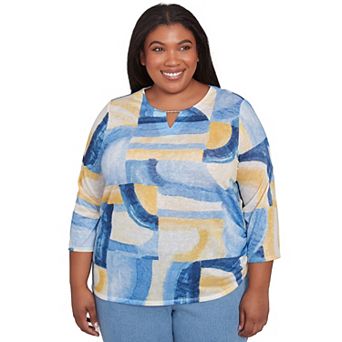 Plus Size Alfred Dunner Watercolor Patchwork Geometric Top
