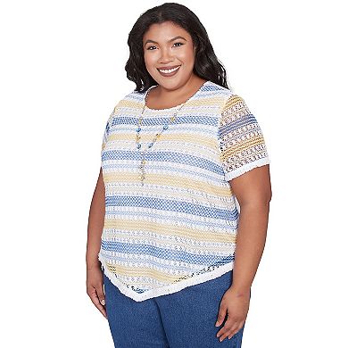 Plus Size Alfred Dunner Textured Biadere Fringe Top with Necklace