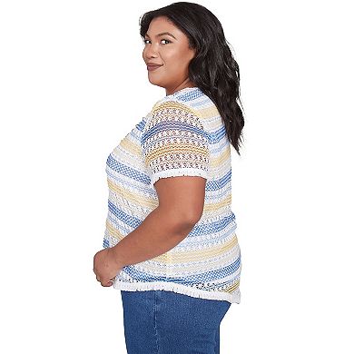 Plus Size Alfred Dunner Textured Biadere Fringe Top with Necklace