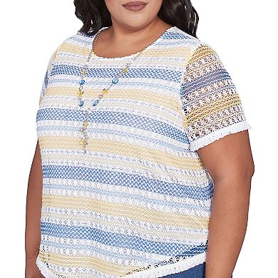 Plus Size Alfred Dunner Textured Biadere Fringe Top with Necklace