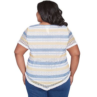 Plus Size Alfred Dunner Textured Biadere Fringe Top with Necklace