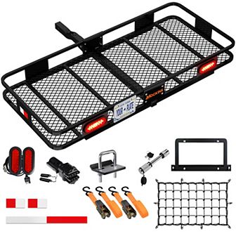 Mockins 60x20x6 Trailer Hitch Cargo Carrier w/ Rear Lights, License Plate Holder and Accessories