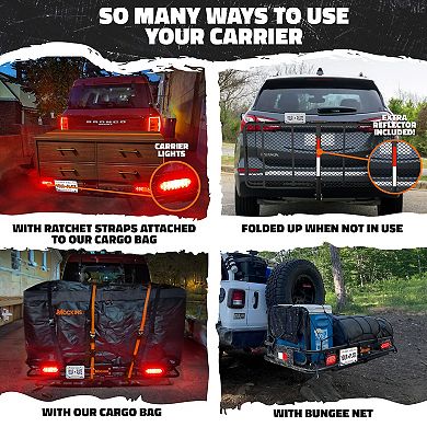 Mockins 60x20x6 Trailer Hitch Cargo Carrier w/ Rear Lights, License Plate Holder and Accessories