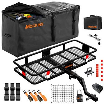 Mockins 48"x20"x6" Raised Hitch Cargo Rack with 6" Shank, 15 Cu. Ft. Waterproof Cargo Bag