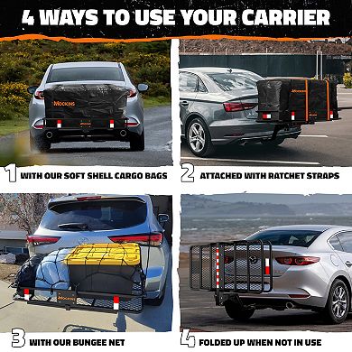 Mockins 48"x20"x6" Raised Hitch Cargo Rack with 6" Shank, 15 Cu. Ft. Waterproof Cargo Bag