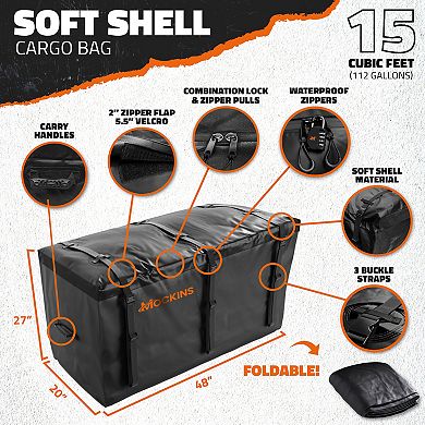 Mockins 48"x20"x6" Raised Hitch Cargo Rack with 6" Shank, 15 Cu. Ft. Waterproof Cargo Bag