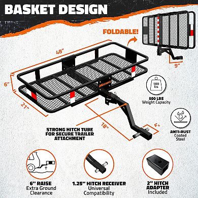 Mockins 48"x20"x6" Raised Hitch Cargo Rack with 6" Shank, 15 Cu. Ft. Waterproof Cargo Bag