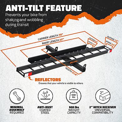 Mockins 73" Anti-Tilt Dirt Bike Carrier Hitch Mount with Loading Ramp, Straps and Stabilizer