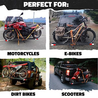 Mockins 73" Anti-Tilt Dirt Bike Carrier Hitch Mount with Loading Ramp, Straps and Stabilizer