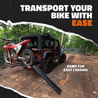 Mockins 73" Anti-Tilt Dirt Bike Carrier Hitch Mount with Loading Ramp, Straps and Stabilizer