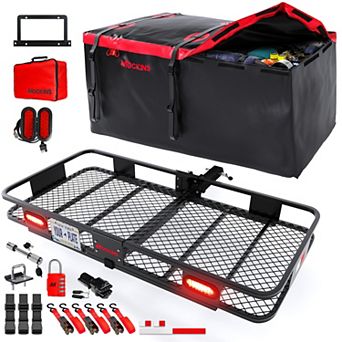 Mockins 70"x30"x6 Hitch Cargo Carrier with Rear Lights and 40 Cu.Ft. Red Cargo Bag