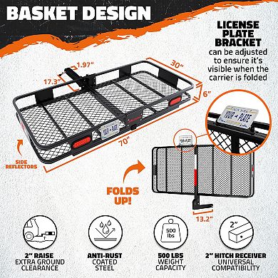 Mockins 70"x30"x6 Hitch Cargo Carrier with Rear Lights and 40 Cu.Ft. Red Cargo Bag