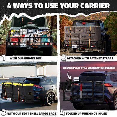 Mockins 60"x24"x14" High Rail Cargo Carrier Rack with 50"x36" Black Cargo Net