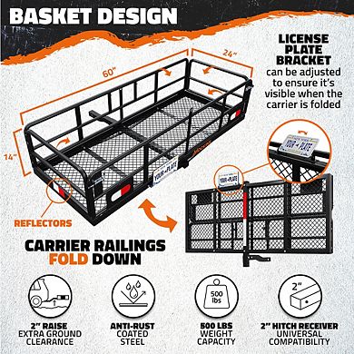 Mockins 60"x24"x14" High Rail Cargo Carrier Rack with 50"x36" Black Cargo Net