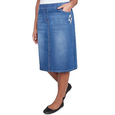 Petite Alfred Dunner Floral Embroidered Jean Skirt