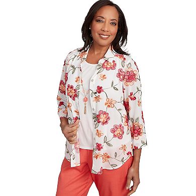 Petite Alfred Dunner Bright Floral Two-in-One Top with Necklace