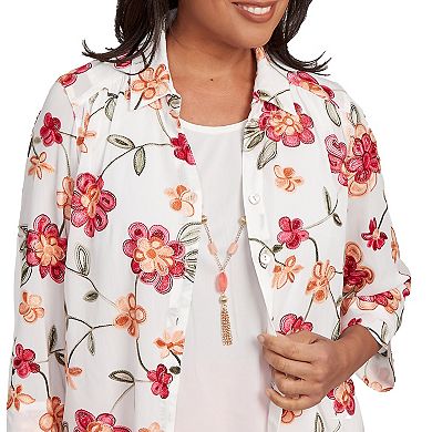 Petite Alfred Dunner Bright Floral Two-in-One Top with Necklace