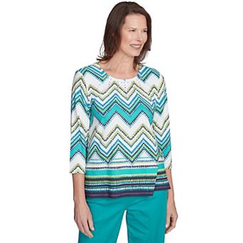 Petite Alfred Dunner Pleated Neckline Chevron Top