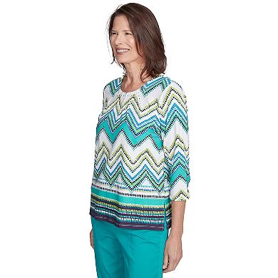 Petite Alfred Dunner Pleated Neckline Chevron Top