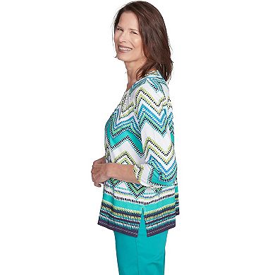 Petite Alfred Dunner Pleated Neckline Chevron Top