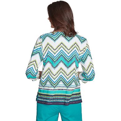 Petite Alfred Dunner Pleated Neckline Chevron Top