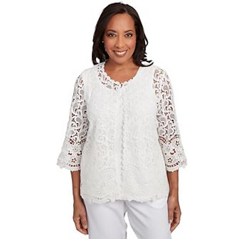 Petite Alfred Dunner Embellished Lace Two-in-One Top