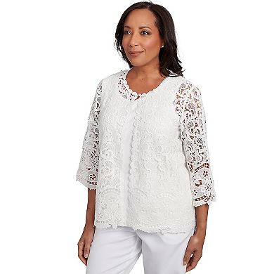 Petite Alfred Dunner Embellished Lace Two-in-One Top
