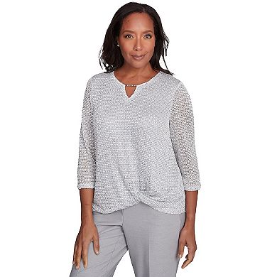 Petite Alfred Dunner Sequin Beaded Split Neck Top