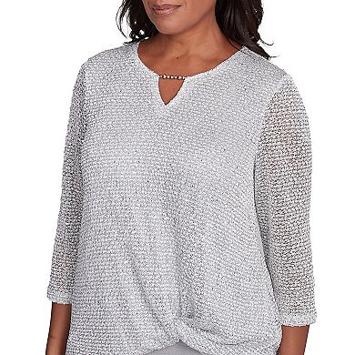 Petite Alfred Dunner Sequin Beaded Split Neck Top