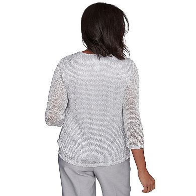 Petite Alfred Dunner Sequin Beaded Split Neck Top