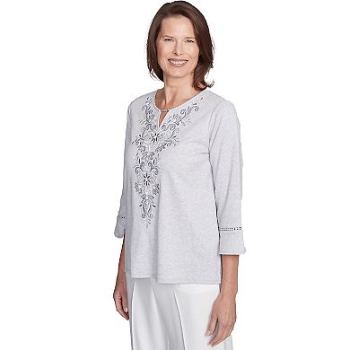 Petite Alfred Dunner Embroidered Scroll Bell Sleeve Top
