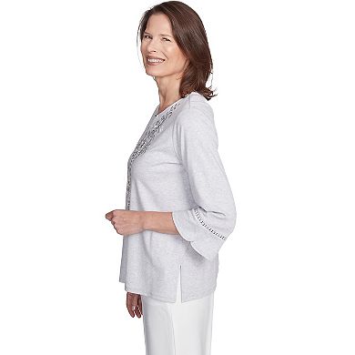 Petite Alfred Dunner Embroidered Scroll Bell Sleeve Top