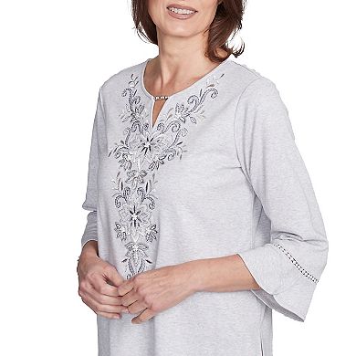 Petite Alfred Dunner Embroidered Scroll Bell Sleeve Top