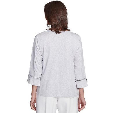 Petite Alfred Dunner Embroidered Scroll Bell Sleeve Top