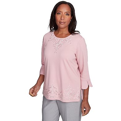 Petite Alfred Dunner Lace Cutout Split Sleeve Top