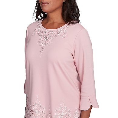 Petite Alfred Dunner Lace Cutout Split Sleeve Top