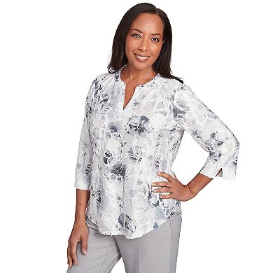 Petite Alfred Dunner Monotone Floral Jacquard Top