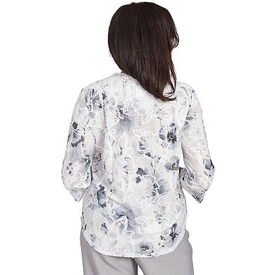 Petite Alfred Dunner Monotone Floral Jacquard Top