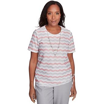 Petite Alfred Dunner Chevron Shimmer Tee with Necklace