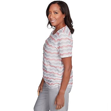 Petite Alfred Dunner Chevron Shimmer Tee with Necklace