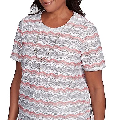 Petite Alfred Dunner Chevron Shimmer Tee with Necklace