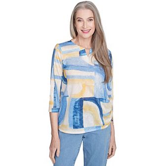 Petite Alfred Dunner Watercolor Patchwork Geometric Top