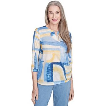 Petite Alfred Dunner Watercolor Patchwork Geometric Top